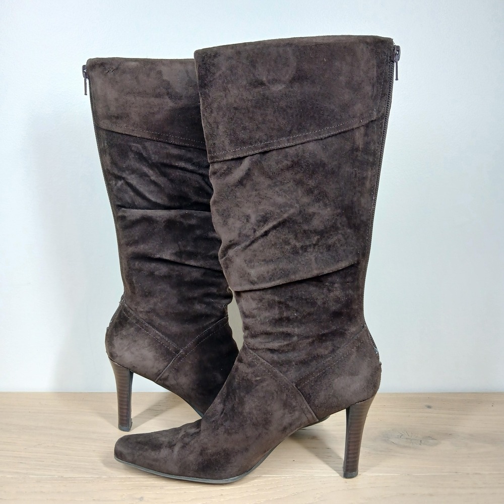 White Mountain Cady Boots Women 6.5 Brown Leather Slouchy Heeled Riding - Picture 4 of 13
